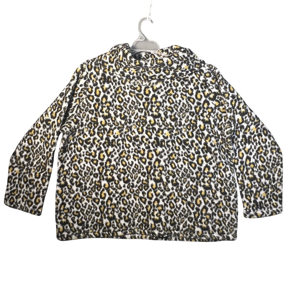 Style & Co Women's XL Leopard Print Cowl Neck Faux Fur Sherpa Pullover Top‎ Cozy